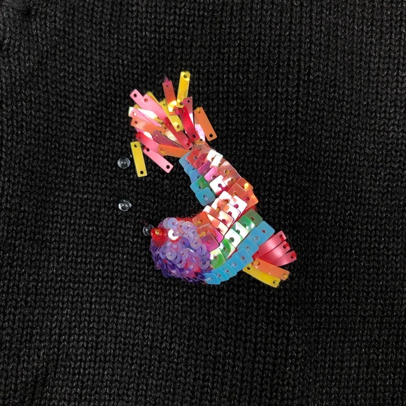 Michael Simon Black V-Neck Sweater with Colorful Embroidery - Picture 5 of 9